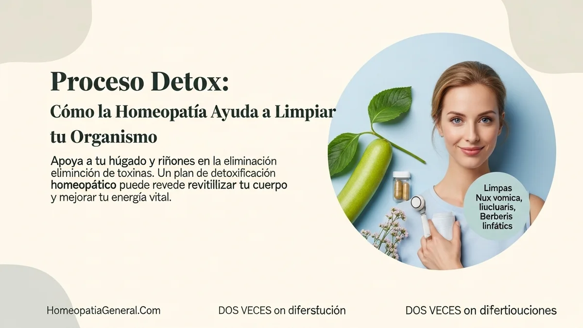 Vaso de agua con limón y hierbas, junto a frascos homeopáticos, simbolizando limpieza interior.