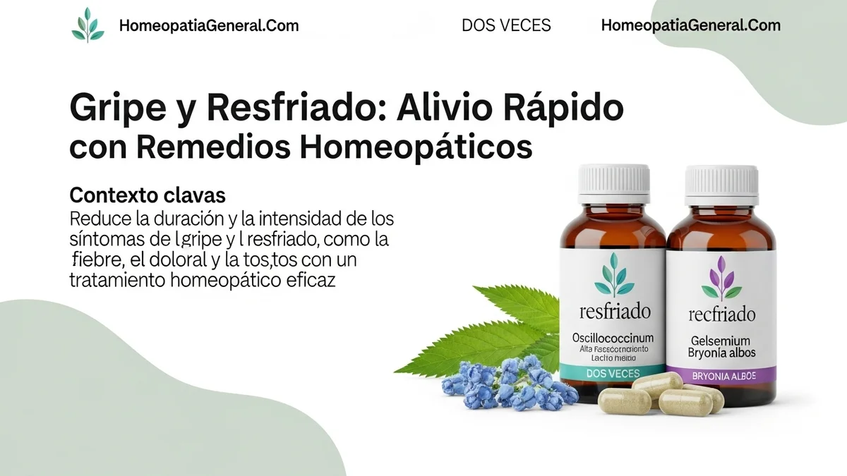 Persona en cama con termómetro y una taza de té caliente, junto a remedios homeopáticos.