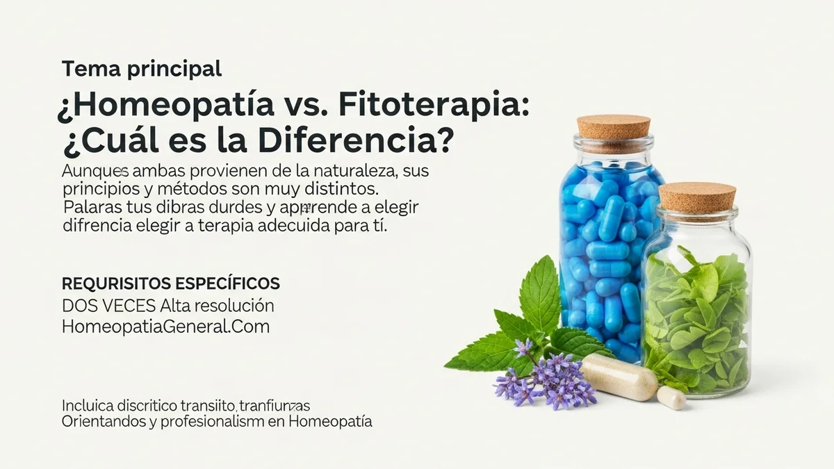 De un lado un frasco de glóbulos homeopáticos y del otro, una planta medicinal fresca.